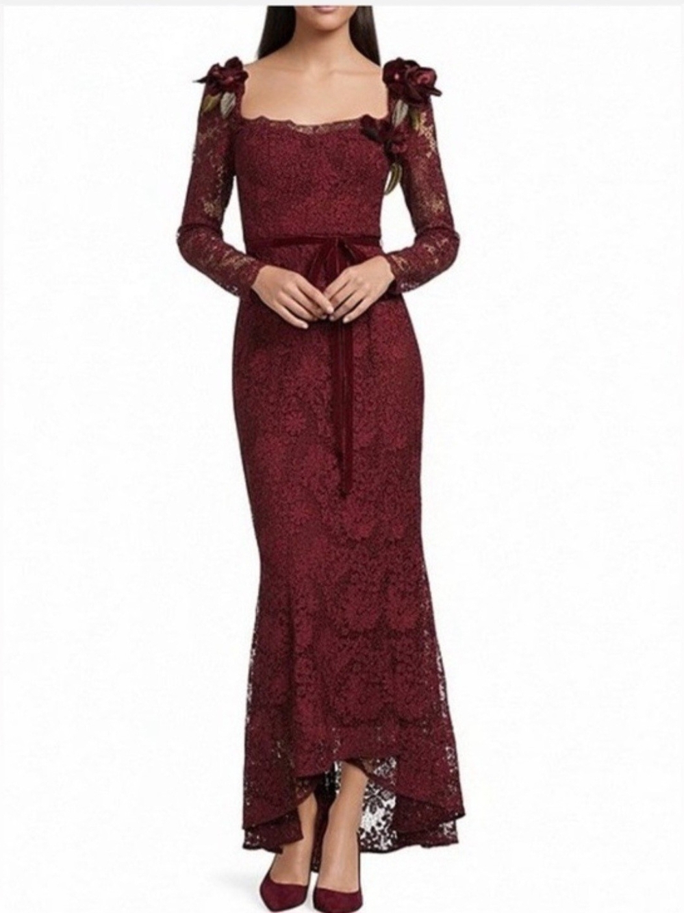 Muse by Marchesa Cypress Corded Lace Floral Applique LongSleeve Mermaid Dress